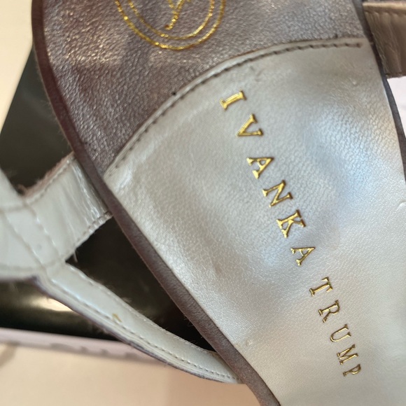 Ivanka Trump Rhinestone & Pearl taupe satin high heels - Picture 9 of 9